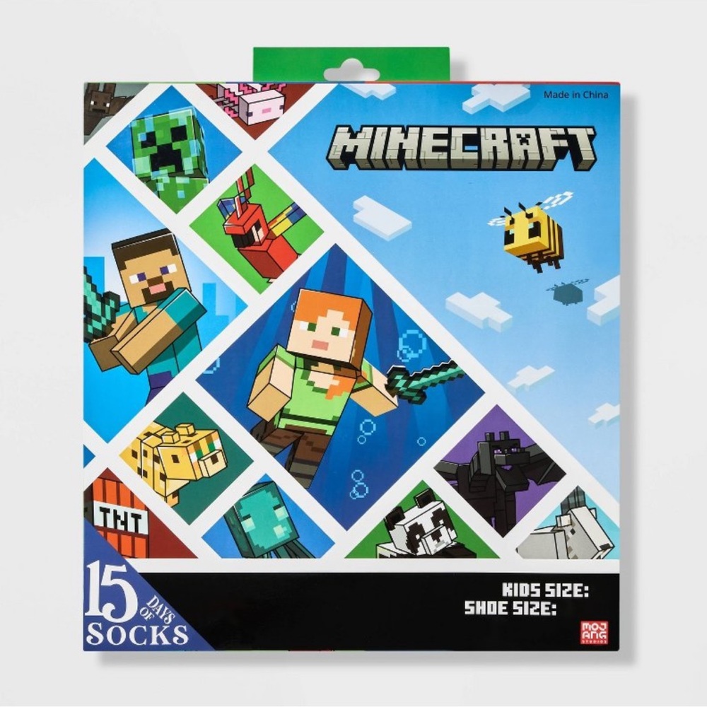 🆕 Minecraft Kids 15 Days of Socks Gift Set